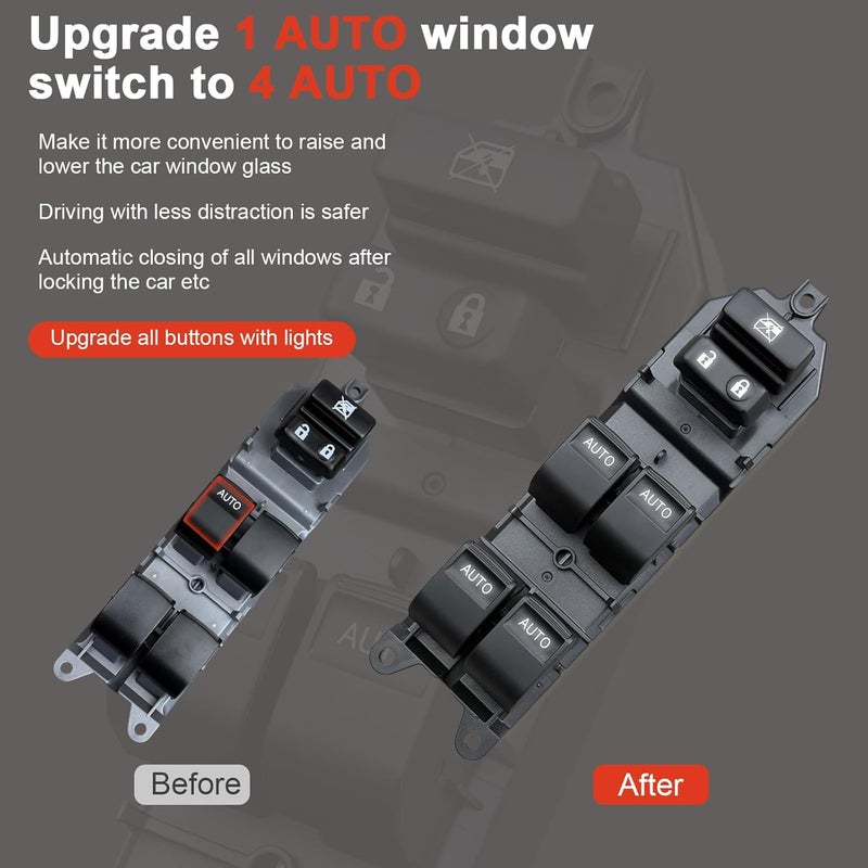 BELGEMAY White Backlit Auto-Up/Down Driver Window Switch for 2007-2015 Toyota Yaris (OE#84820-06070) – Direct Plug & Play, All 4 Buttons Upgrade, Includes Pry Tool - Image 5